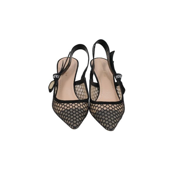 Dior Womens J'ADior Slingback Pumps Size 39.5 US 9.5 Black Mesh Kitten Heels - Picture 2 of 9